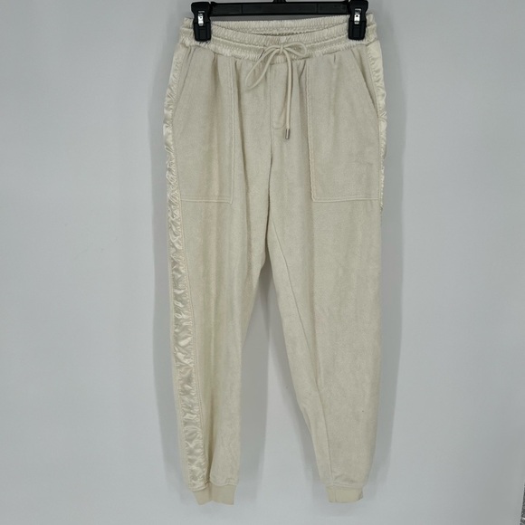ATM Loop Cream Satin French Cotton Terry Pull-on‎ Chalk Jogger Track Pants - Picture 4 of 16